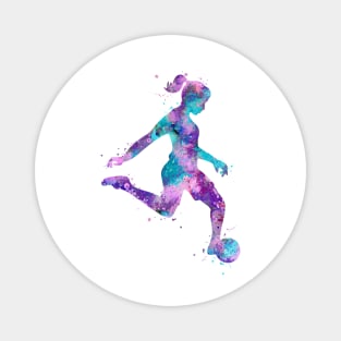 Girl Soccer Player Colorful Purple Pink Turquoise Watercolor Sports Gifts Magnet